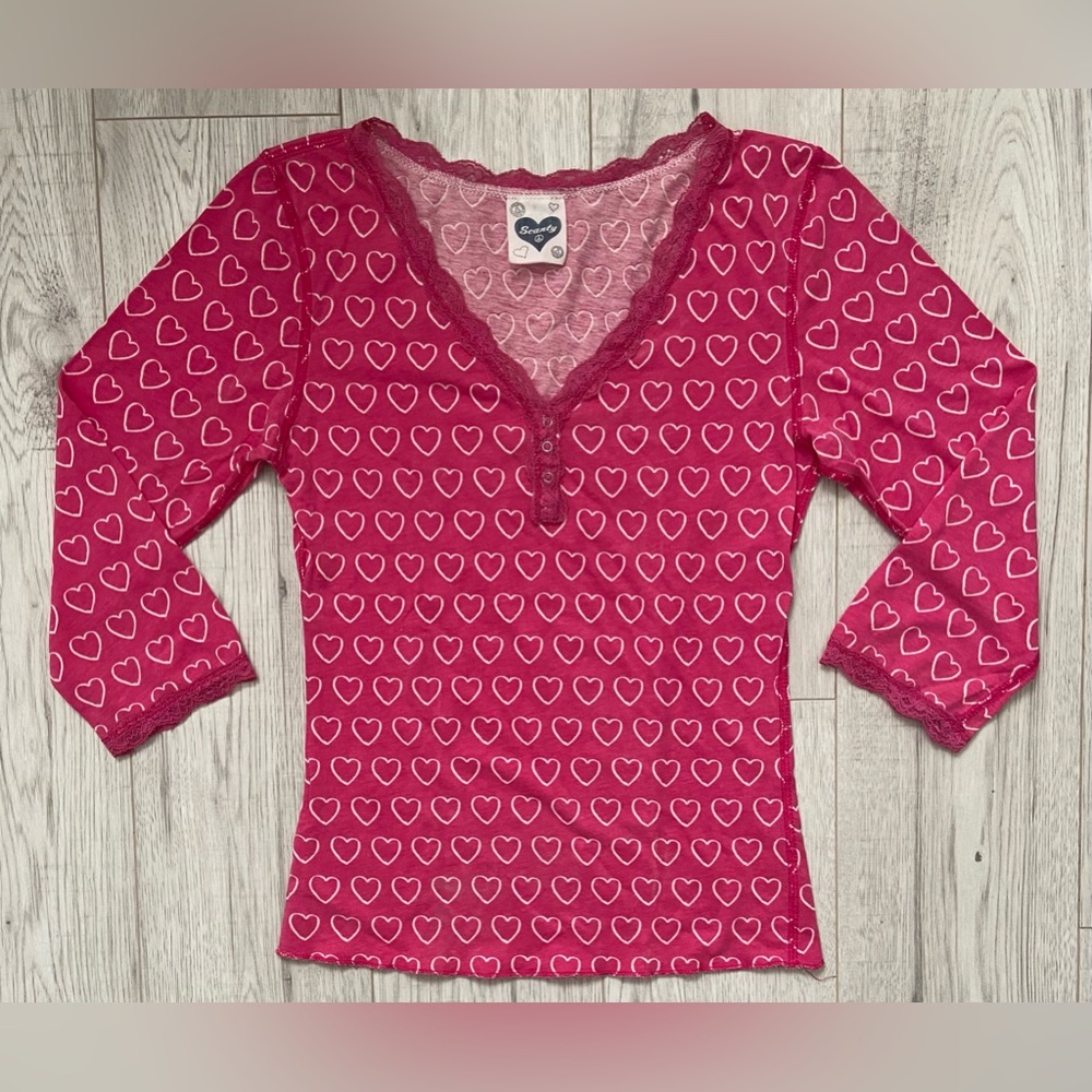 SCANTY Hearts 3/4 Sleeves Pajama Sleep Top Size S ~In excellent condition